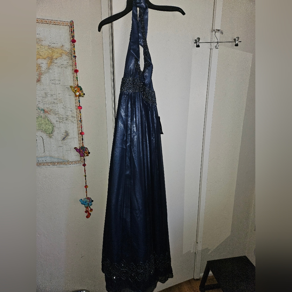Elegant Navy Halter Evening Dress
